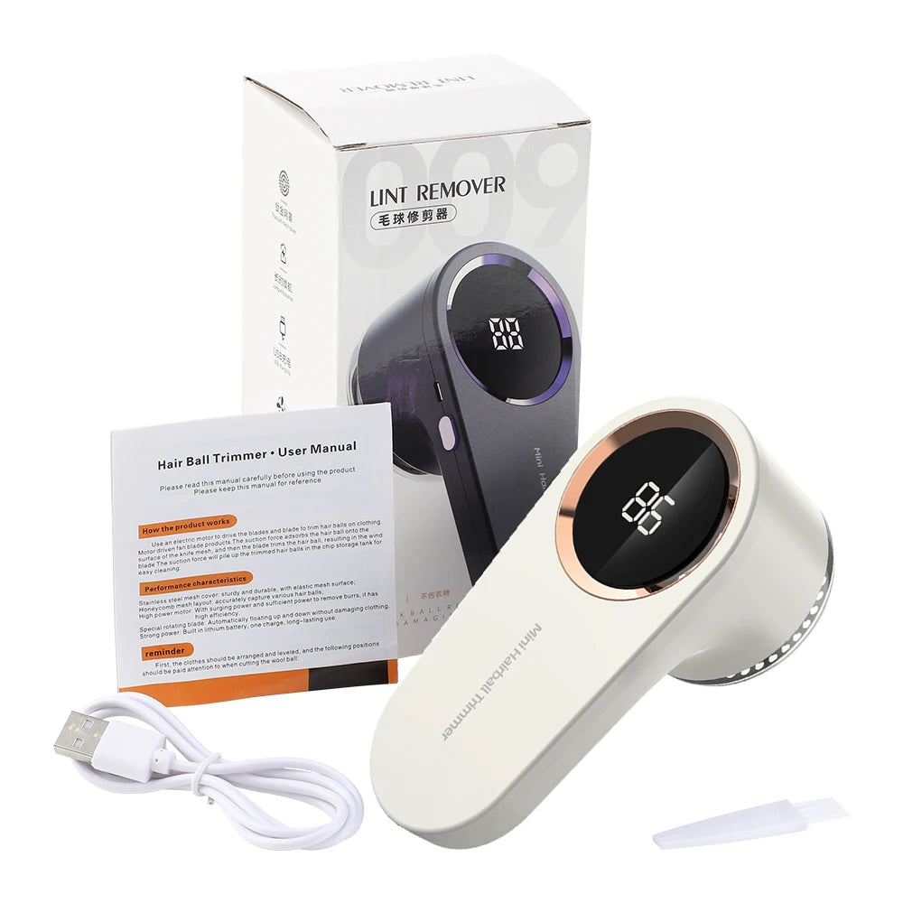 Rechargeable Electric Lint Remover LED Smart Display Portable Clothes Hair Ball Pellet Machine High Speed Motor Lint Trimmer