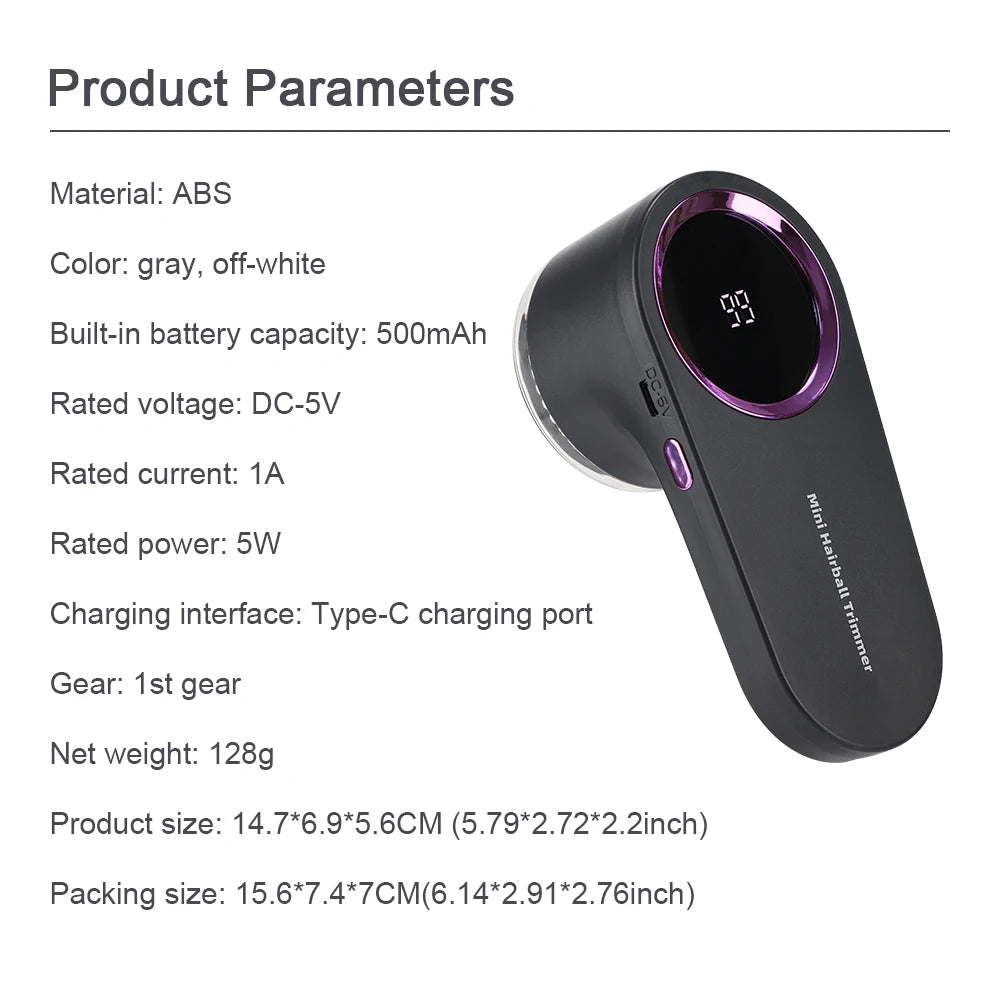 Rechargeable Electric Lint Remover LED Smart Display Portable Clothes Hair Ball Pellet Machine High Speed Motor Lint Trimmer
