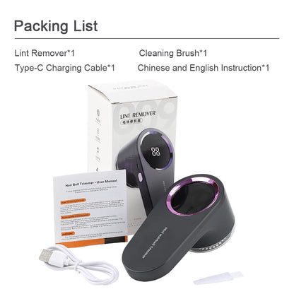Rechargeable Electric Lint Remover LED Smart Display Portable Clothes Hair Ball Pellet Machine High Speed Motor Lint Trimmer